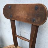 Set de 4 chaises brutalistes bois et corde, art populaire