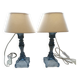 Paire de lampes en verre bleuté