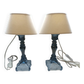 Paire de lampes en verre bleuté