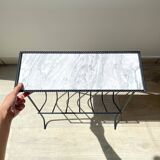 Table d'appoint range vinyles vintage métal marbre