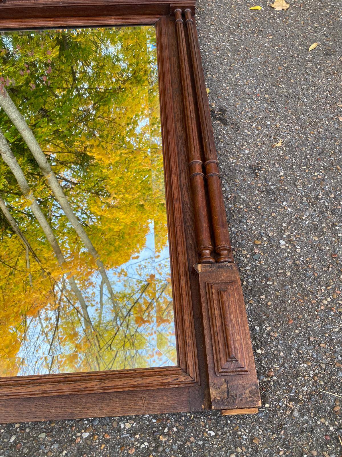 Henri II mirror in solid oak, 90x117cm, 19th century