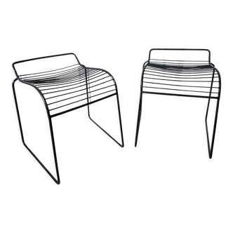 Pair of metal wire stools