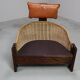Vintage tripod lounge chair in leather, rattan and oak, Netherlands