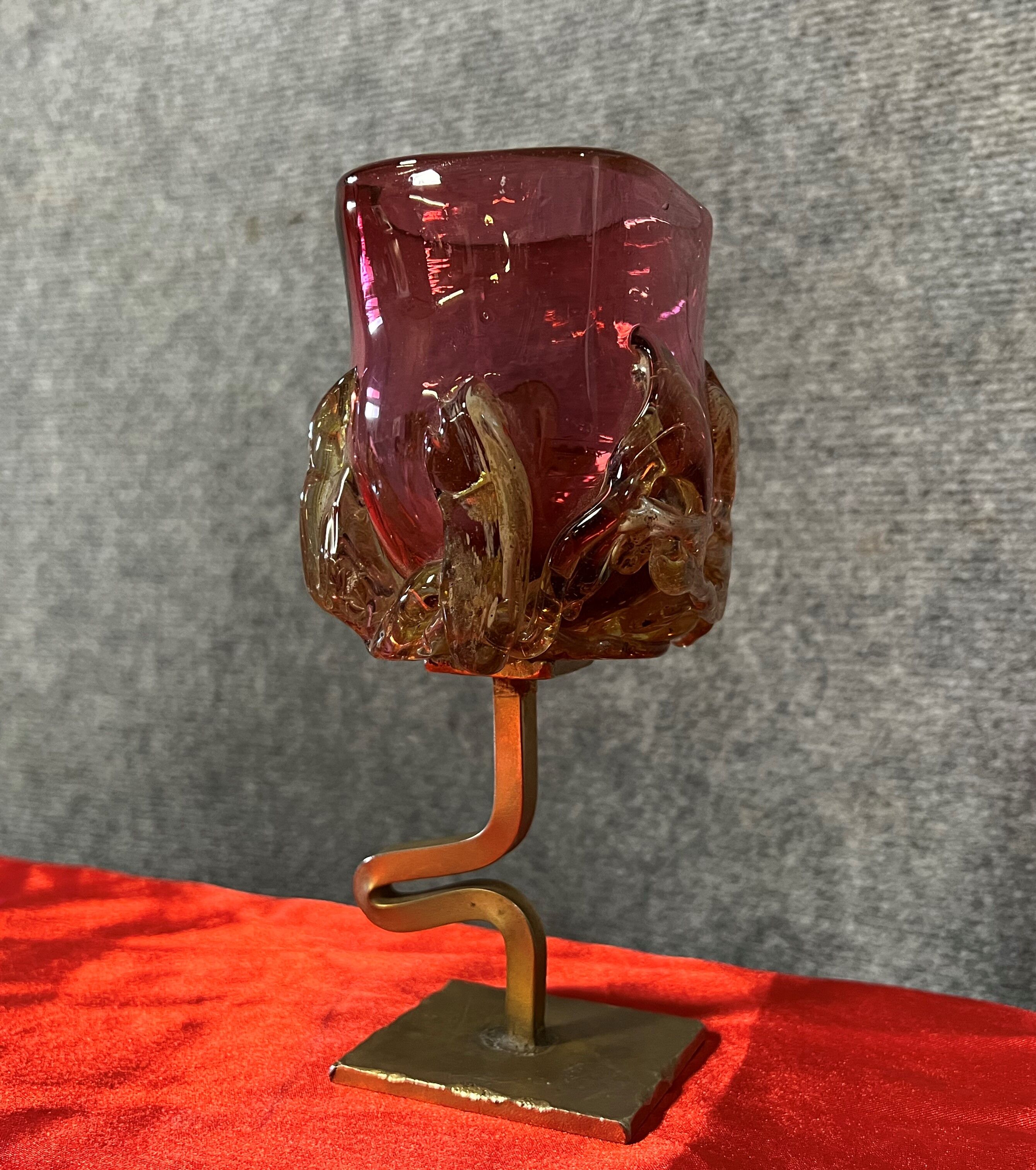 Fabienne Picaud: pink glass vase with amber applied decorations