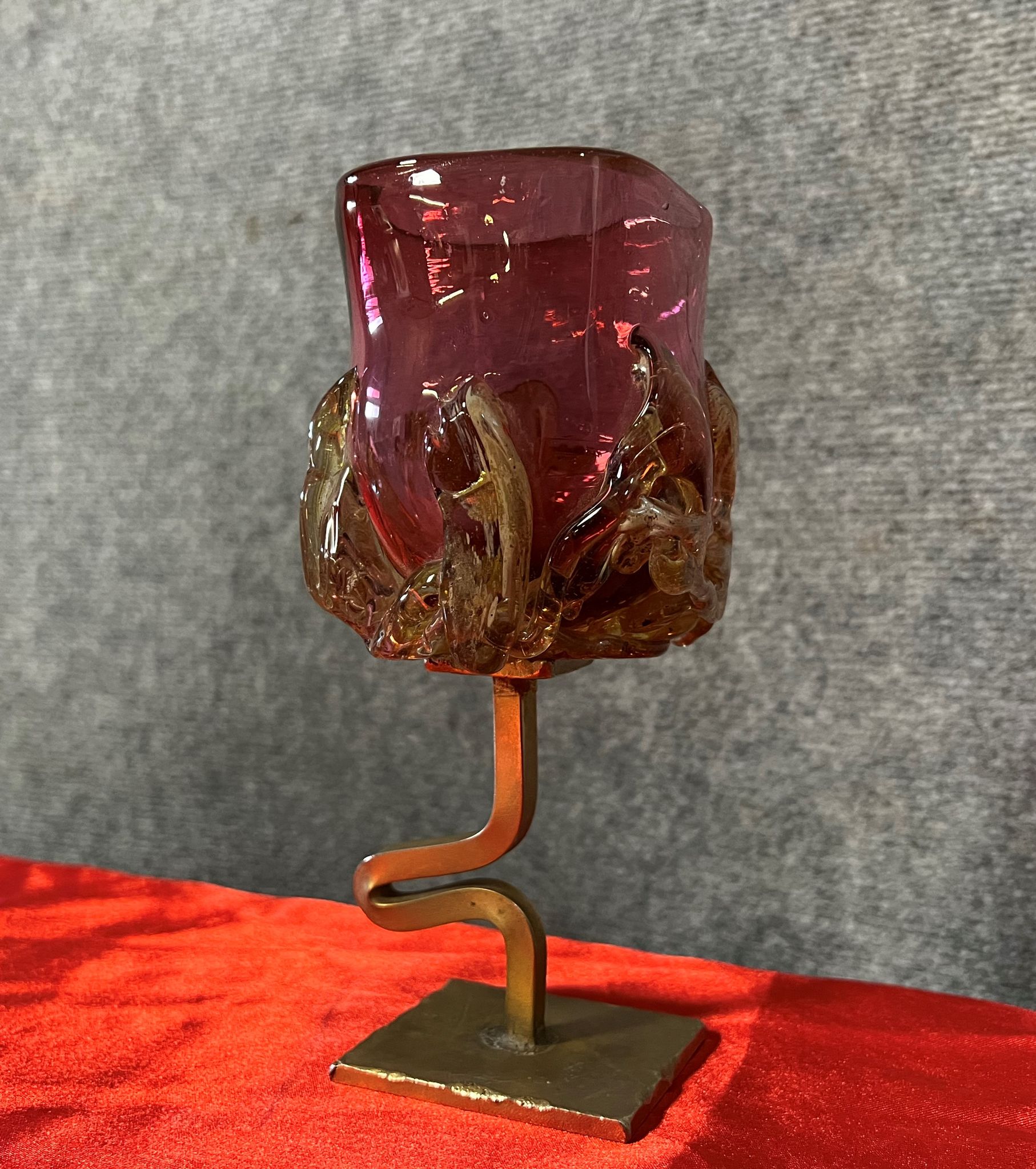 Fabienne Picaud: pink glass vase with amber applied decorations