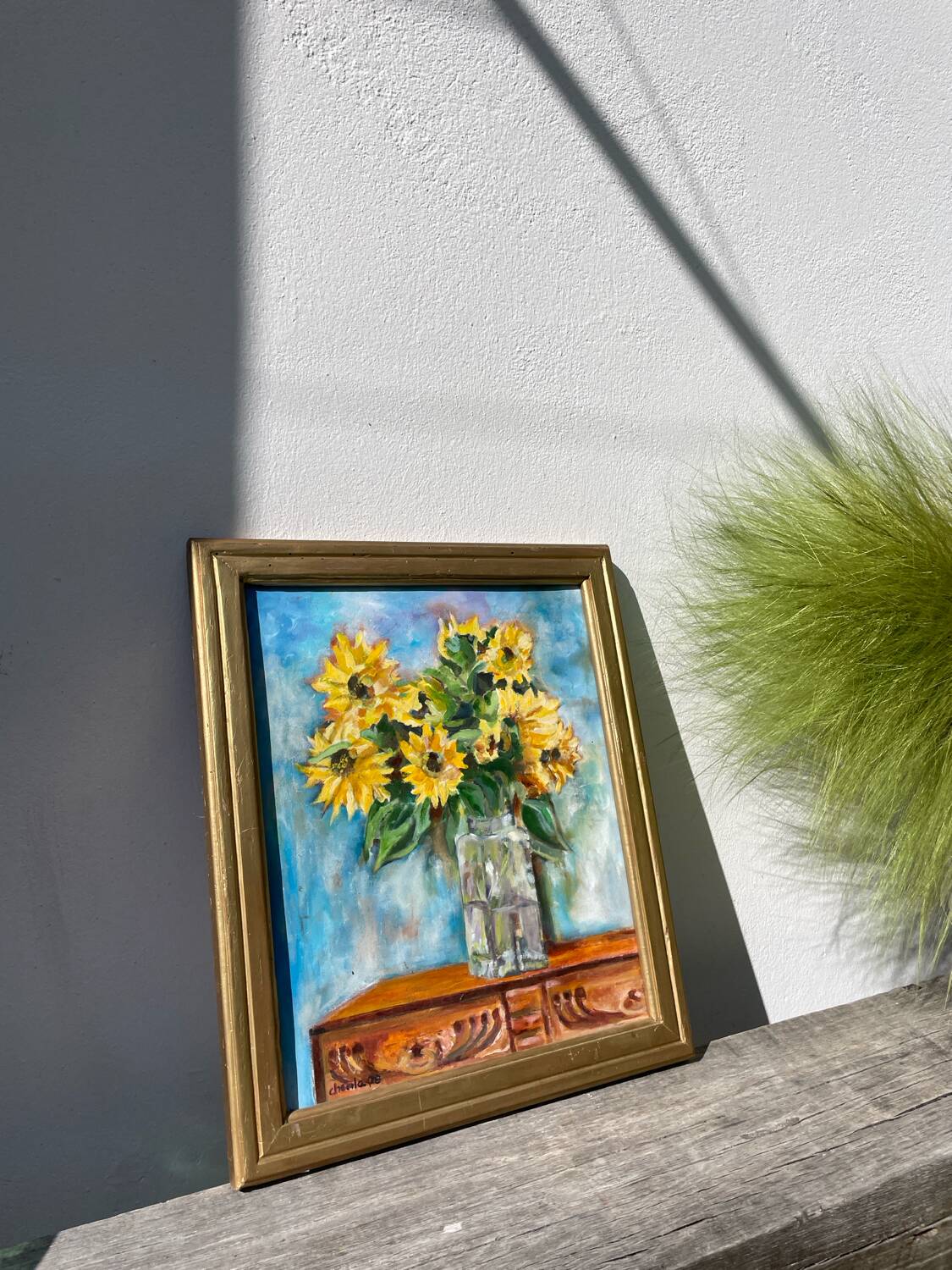Painting bouquet of sunflowers oil on canvas