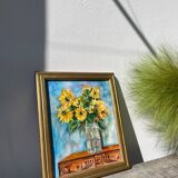 Painting bouquet of sunflowers oil on canvas