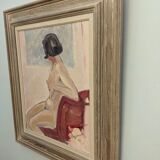 1949 Mid-Century Modern "Gaze Away" Swedish Nude Portrait Oil Painting, Framed