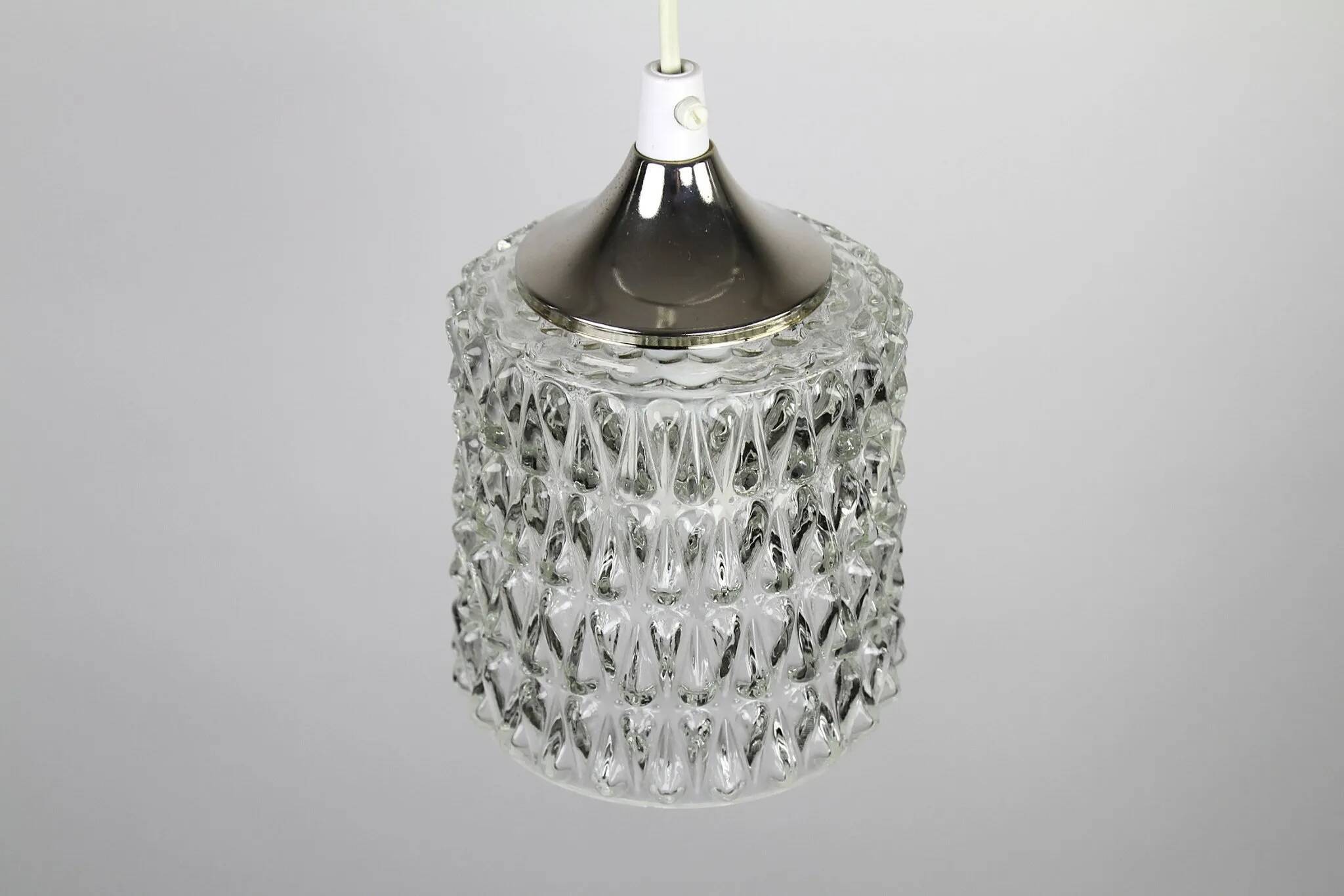 Pressed Crystal Glass Pendant Lamp with Tear Drop Pattern, Sweden, 1960s