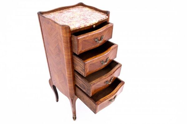 Petite commode ancienne à plateau en marbre, France, vers 1930