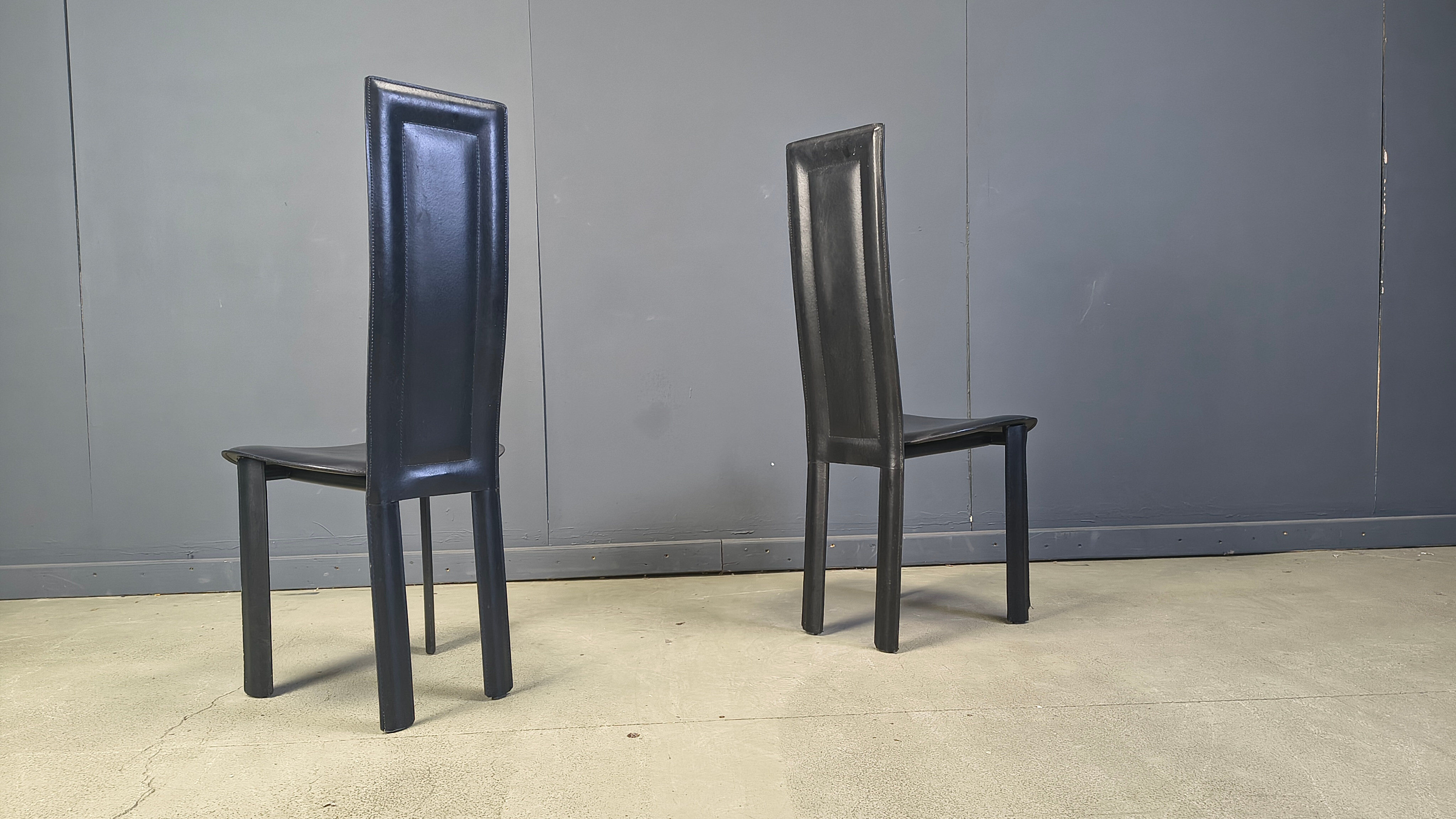 Vintage black leather dining chairs, set of 4, 1980s