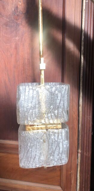 Suspension vintage chandelier brass and glass house Arlus