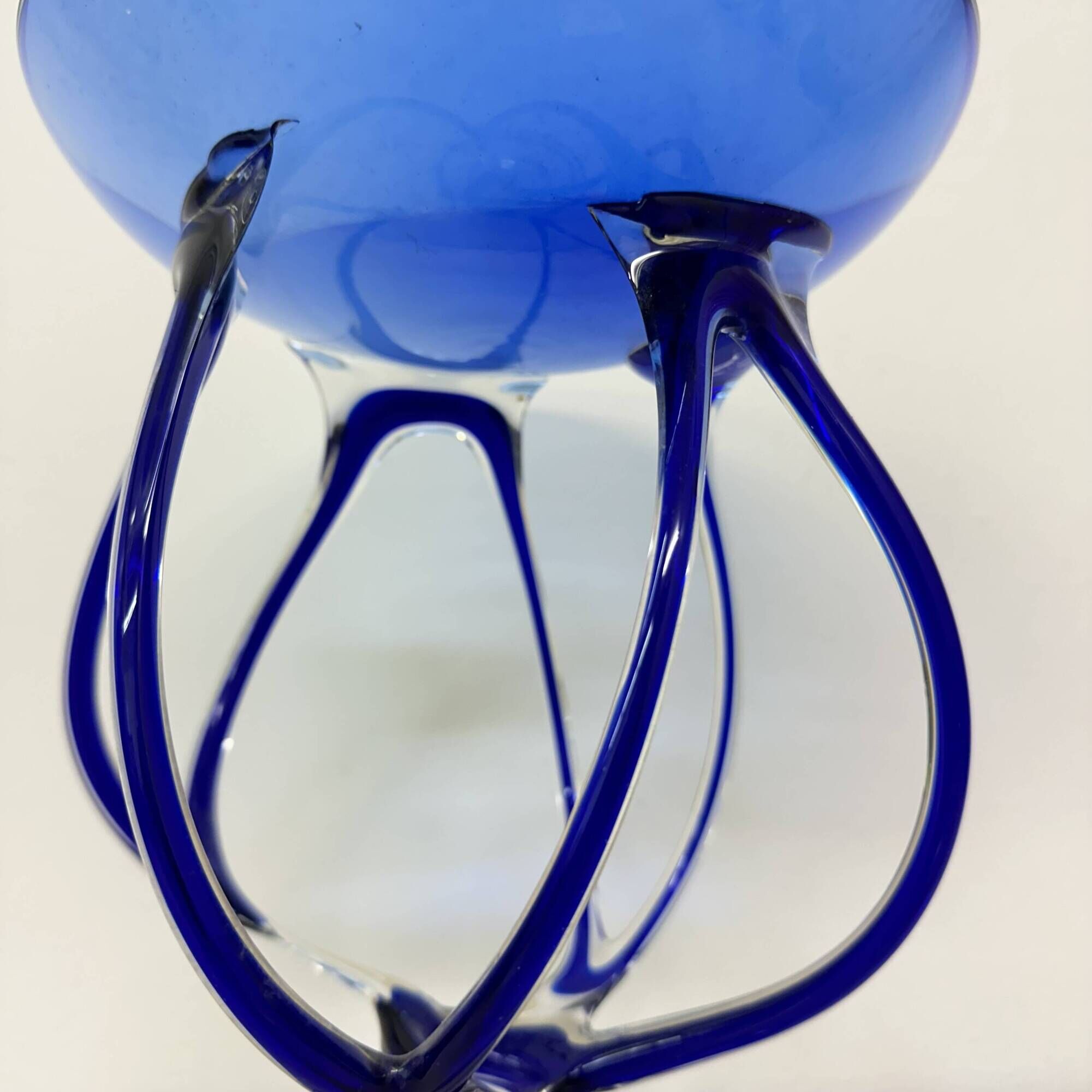 Josefina Krosno Poland Blue Art Glass Jellyfish bowl