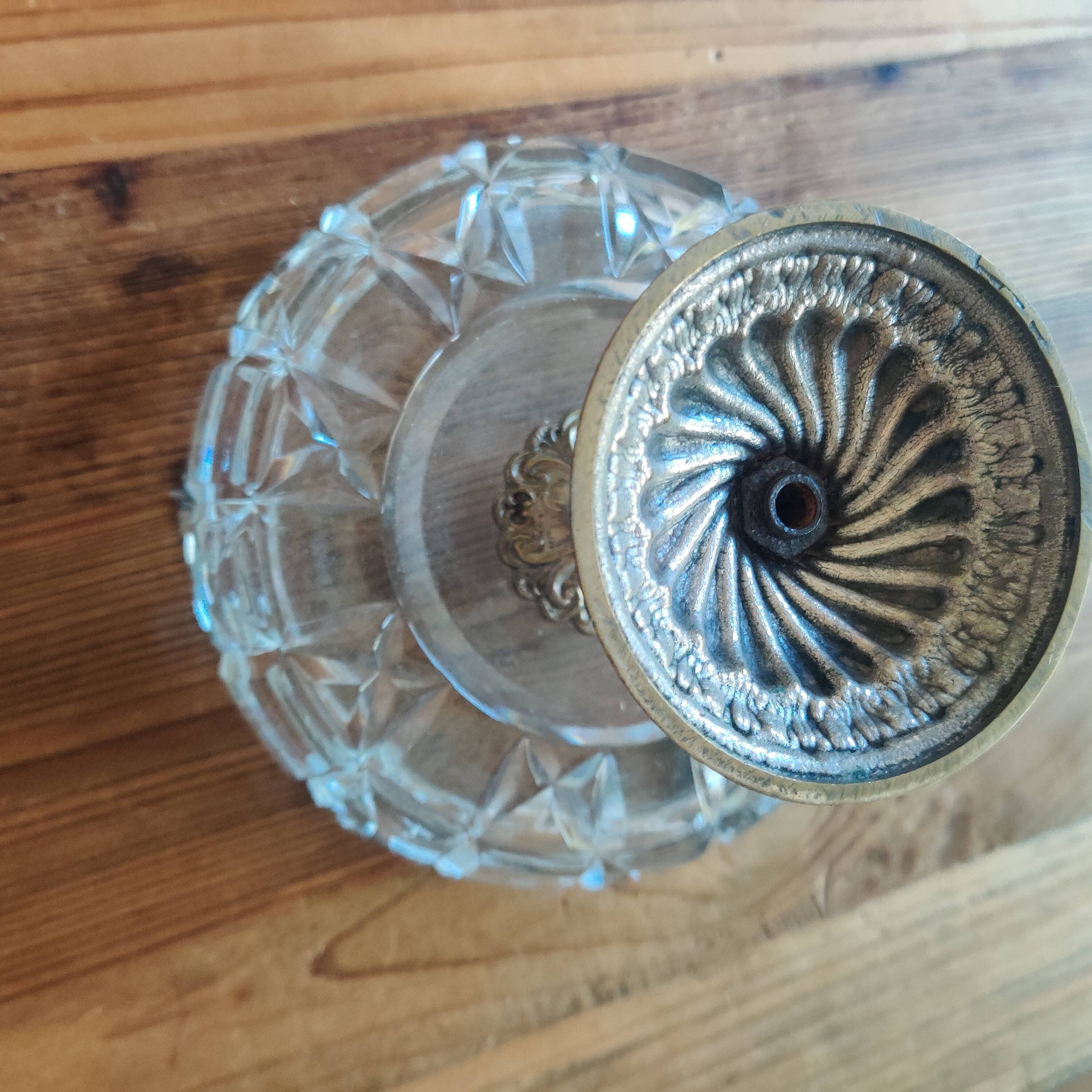 19th century cut crystal cup, circled in late 19th century brass