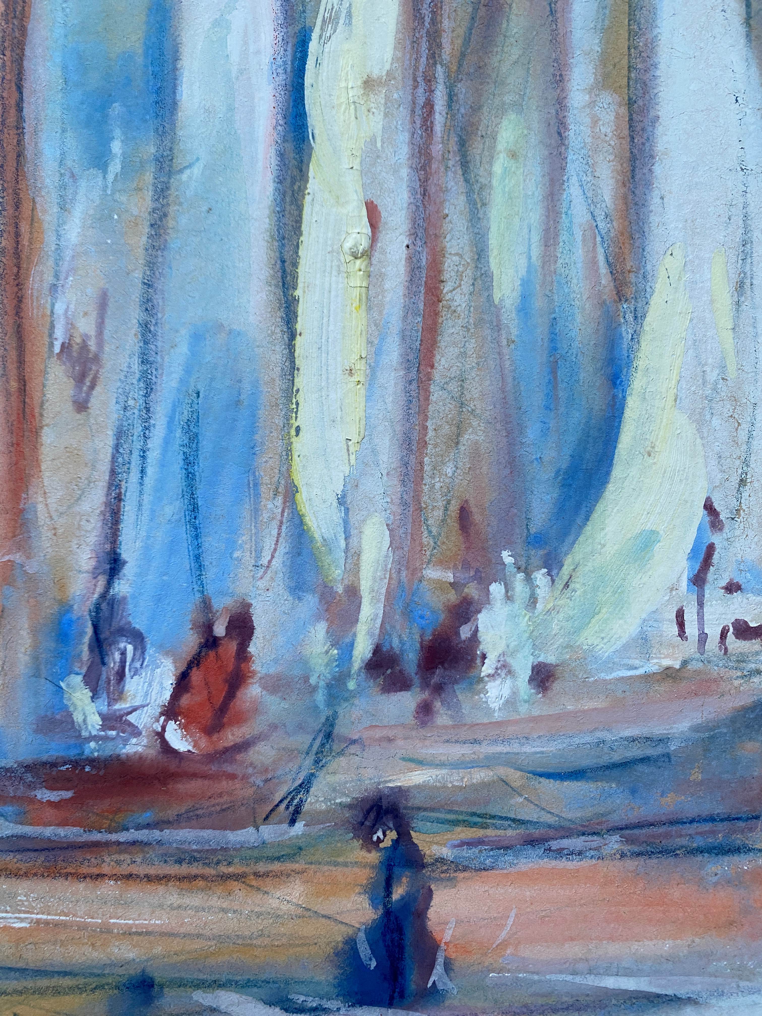 Large painting Gouache by Paul PAQUEREAU (1871-1950) "The Regattas"