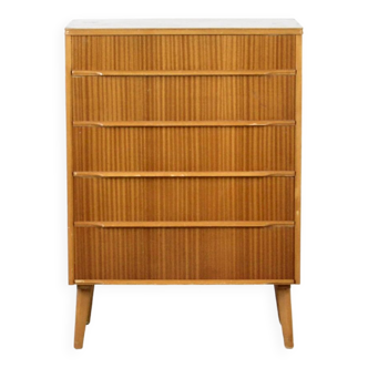 Tallboy/commode à tiroirs du milieu du siècle en teck. Vintage Moderne / Scandinave /