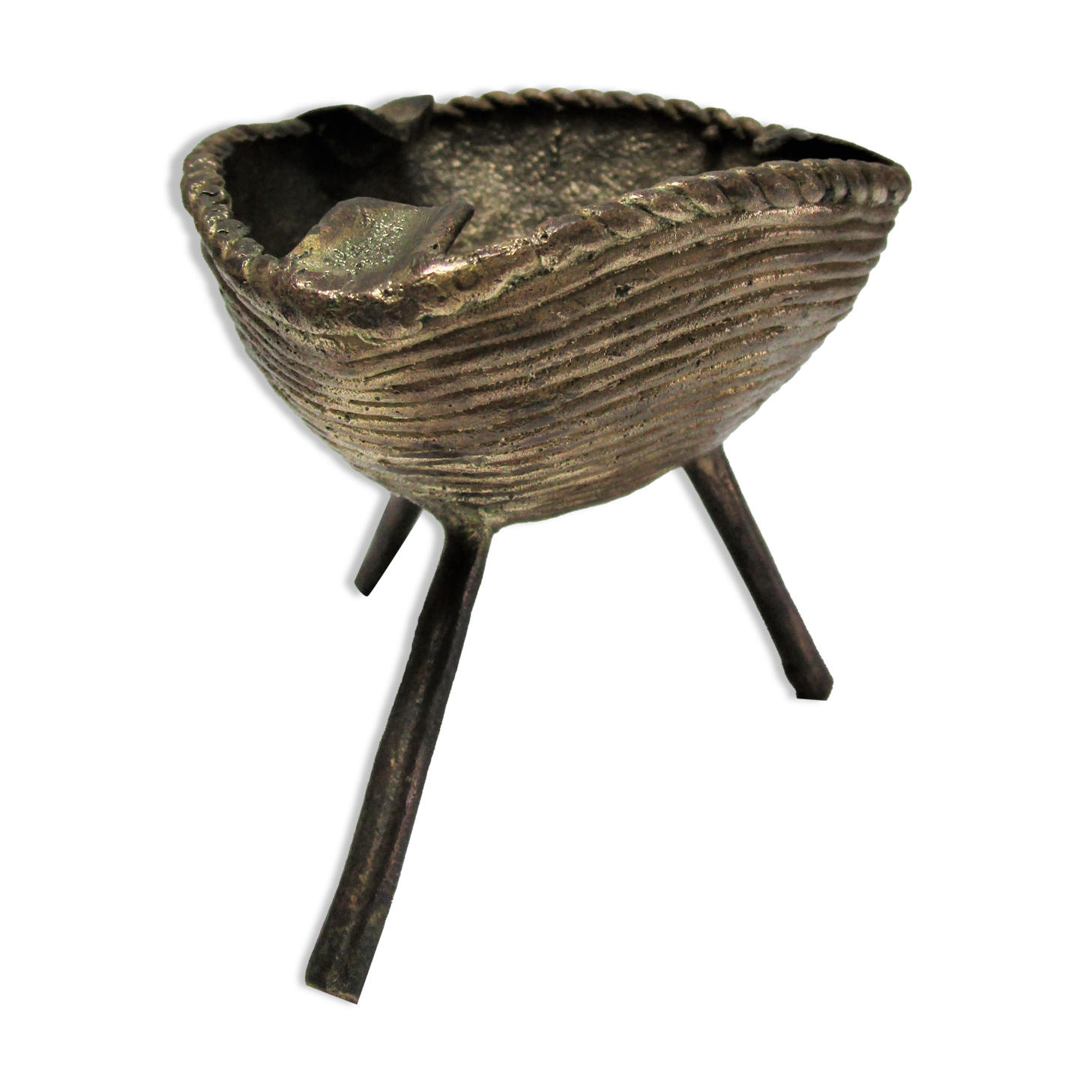 Brutalist ashtray sculptural tripod brass design 60s