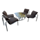 Table and 4 chairs in chrome metal with brown fabric and wood, Hungarian design from the 1960s.
