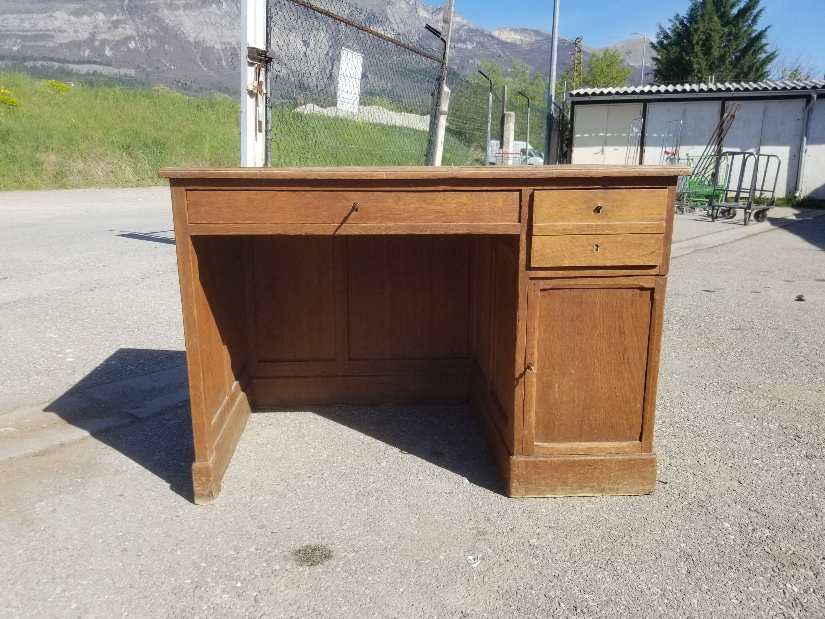 Old wooden administration office with sliding shelf