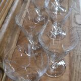6 old foot glasses in chiseled blown glass 60/70's