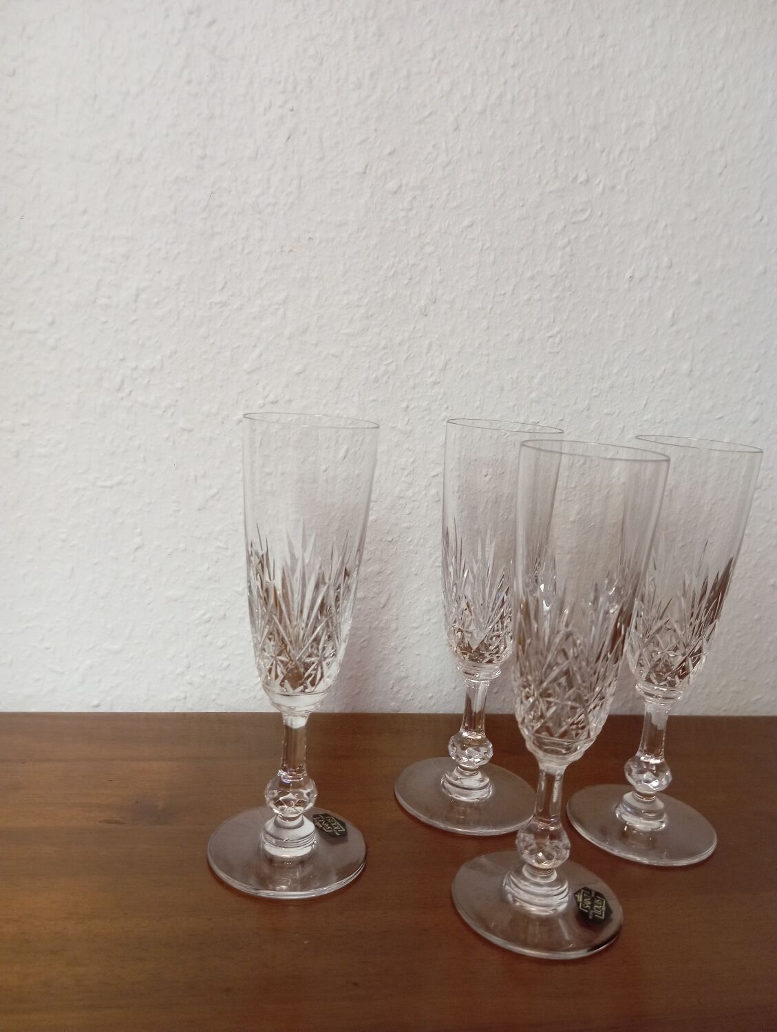 4 St Louis crystal champagne glasses, Massenet model - signed