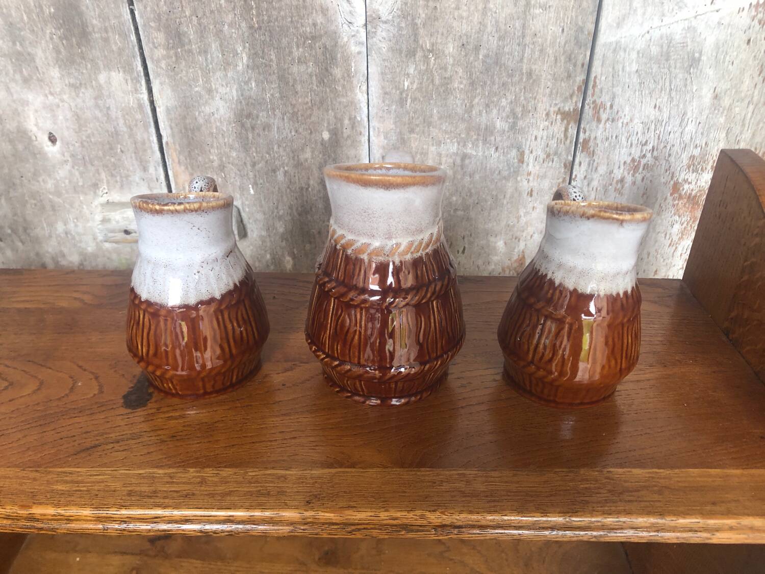 Set of 3 old revol b63 flamed ceramic pitchers 0.25l & 0.5l