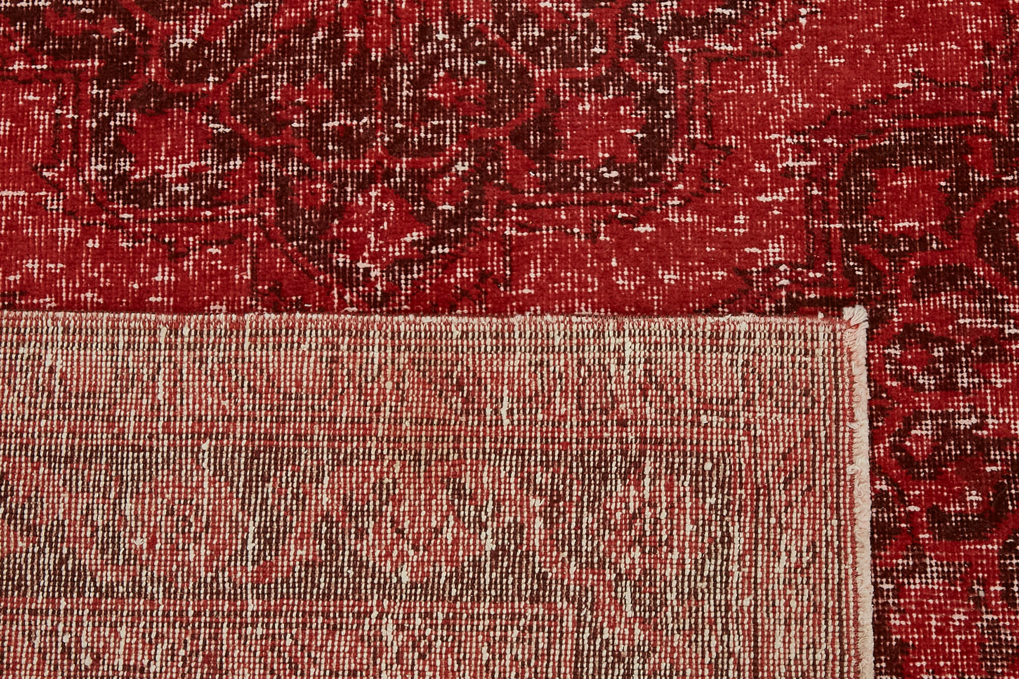 Hand-knotted persian overdyed 1970s 290 cm x 377 cm red wool carpet