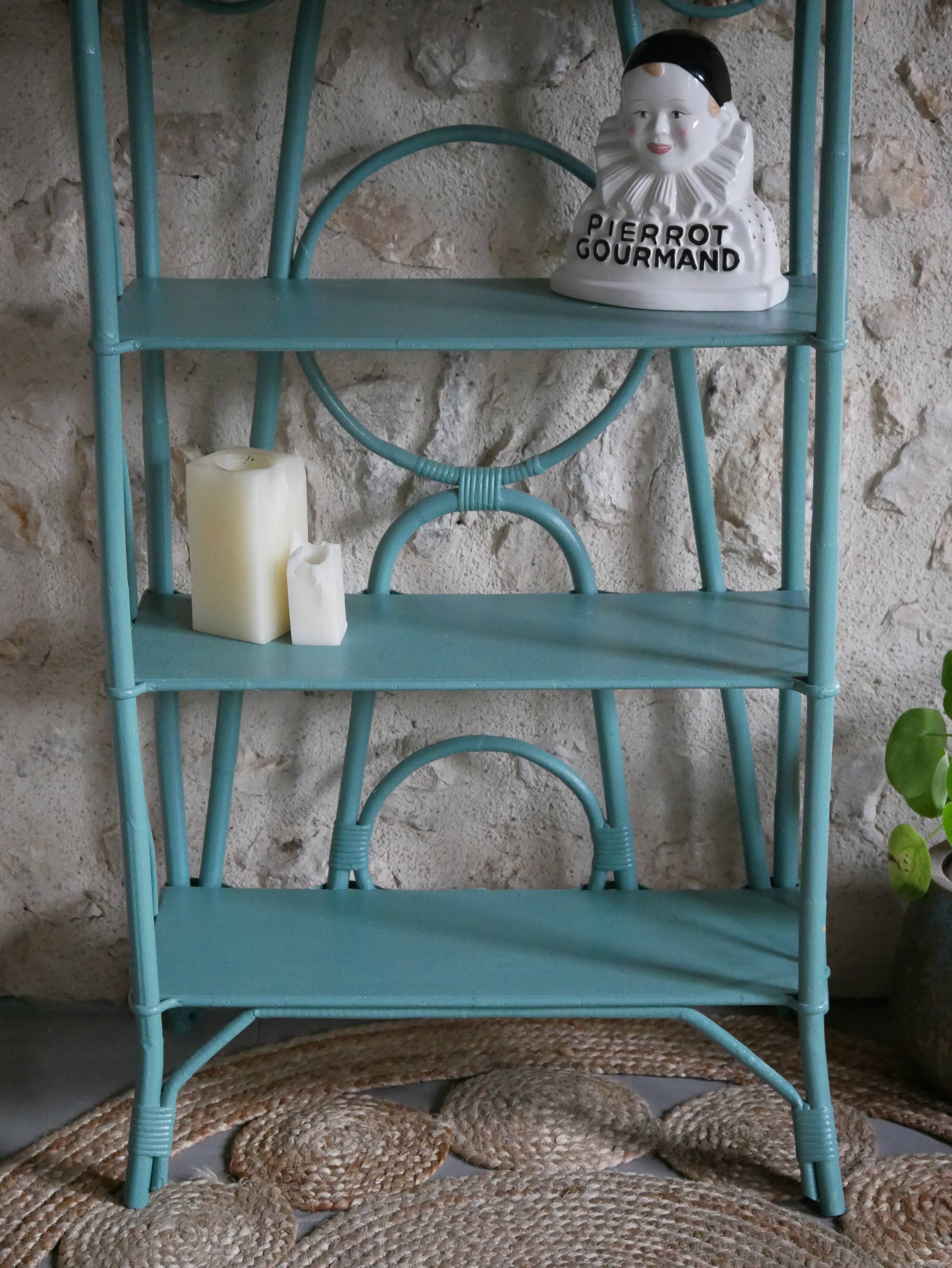 Blue rattan shelf