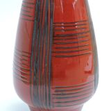 Vintage red ceramic vase scarified decoration elchinger 50' signed