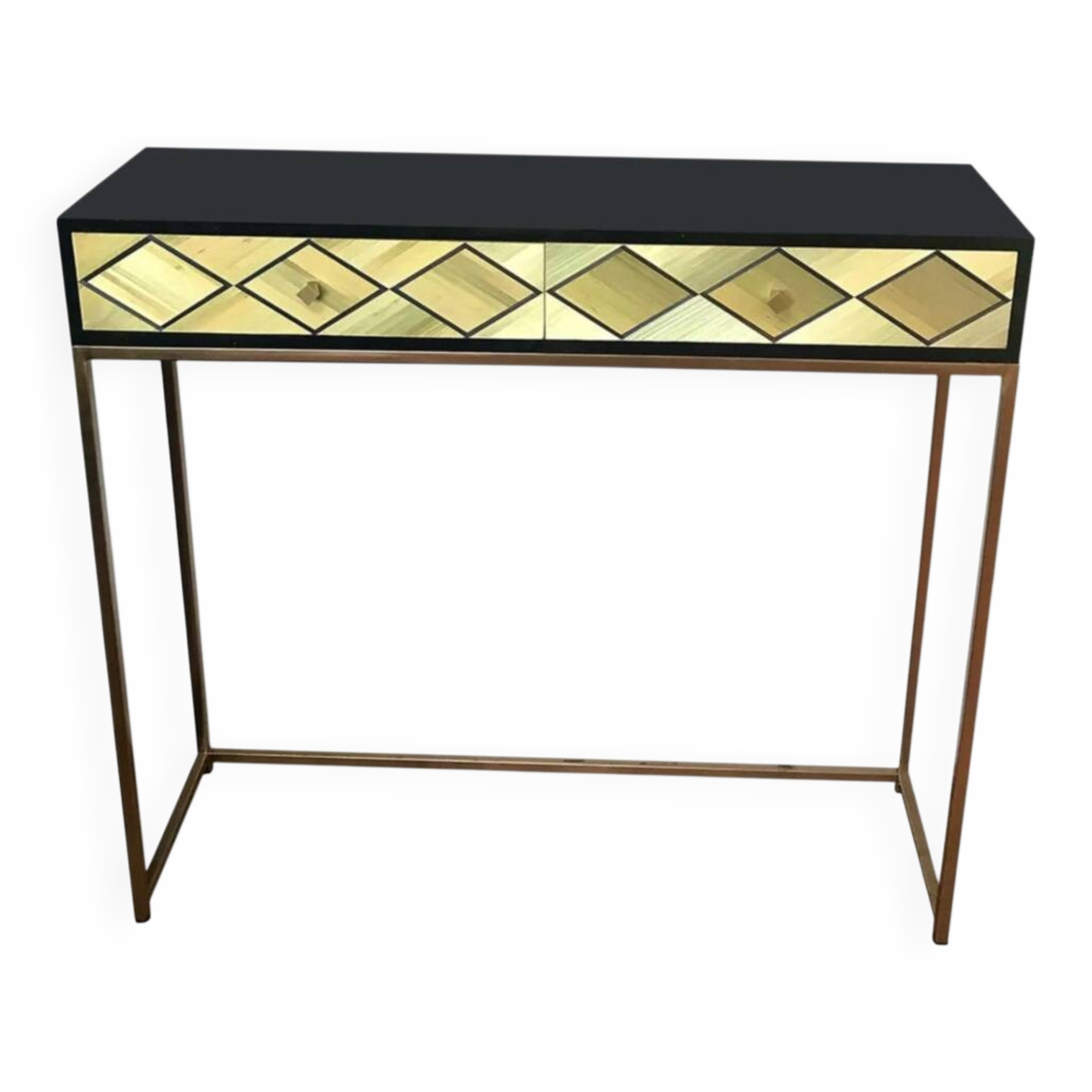 Console 2 tiroirs Marqueterie de paille
