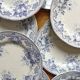 8 assiettes plates en terre de fer Bouquets, Creil et Montereau fin 19eme