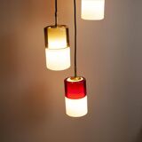 Hanging lamp with five elements in white opaline glass and coloured Murano glass by Putzler Pelill Production, 1960s.