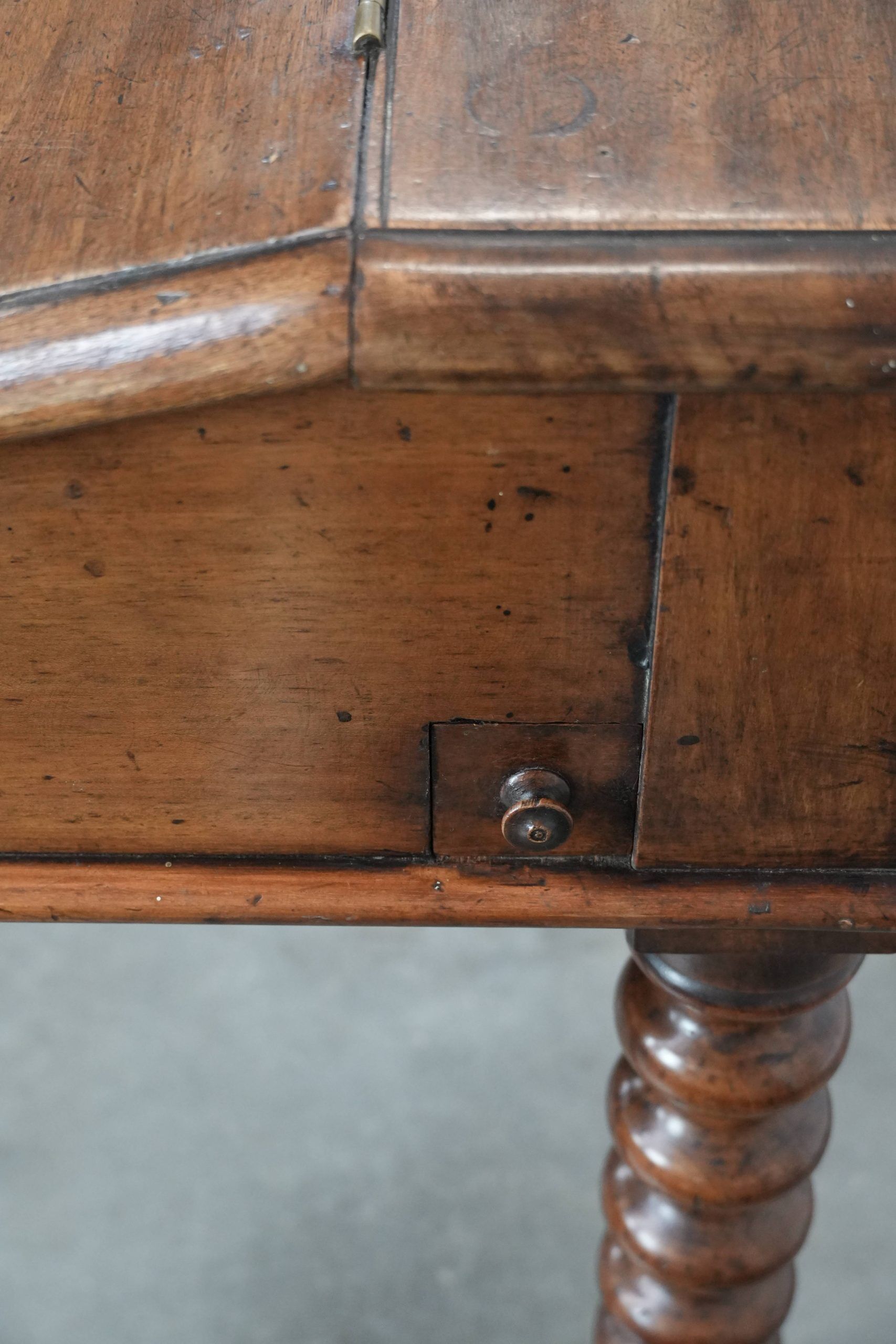 19th century English antique oak wall desk/writing table on wheels