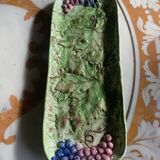 Barbotine Serving Cake Dish Vine Leaves and Grape Patterns