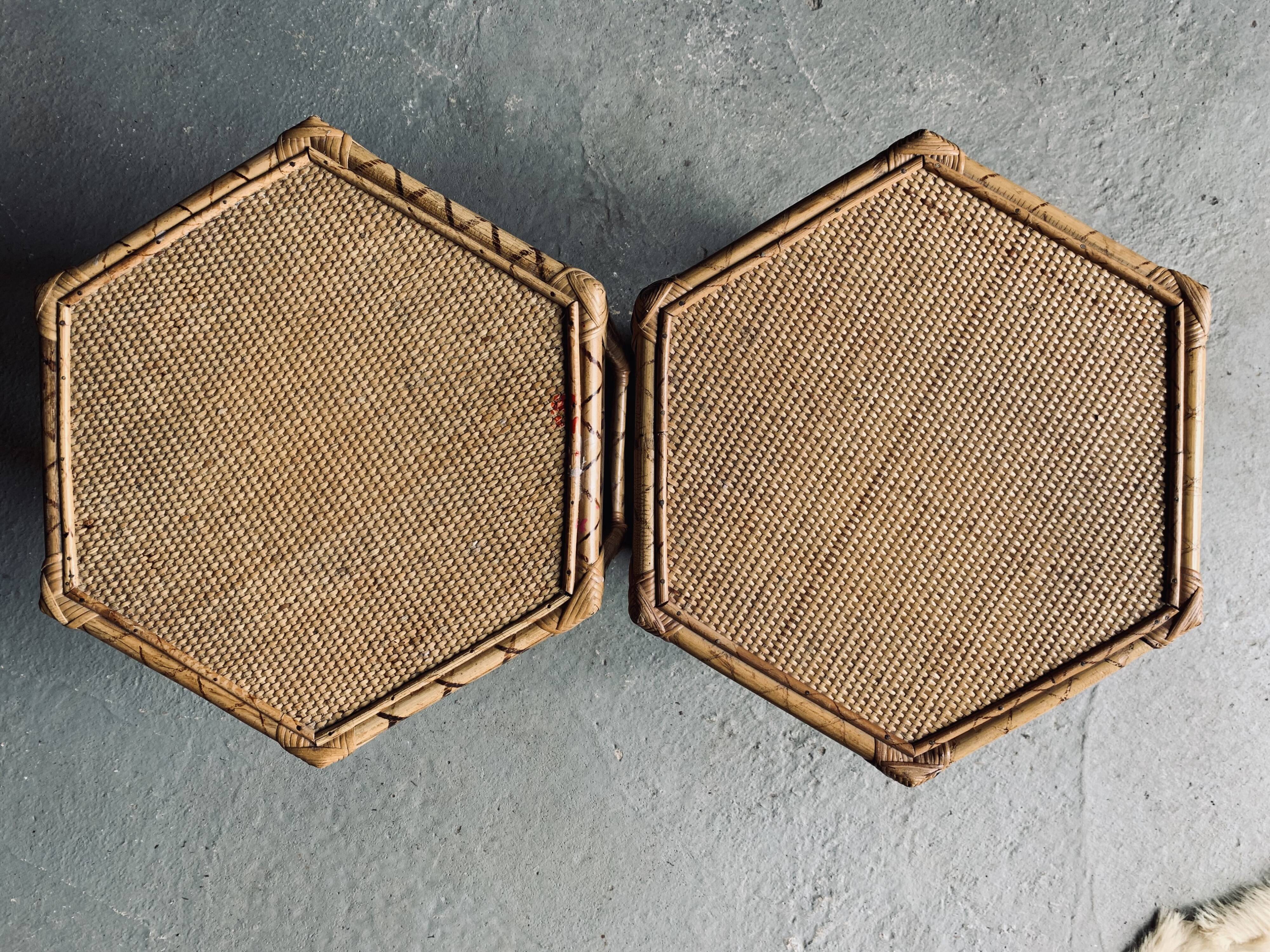 2 octagonal rattan coffee tables