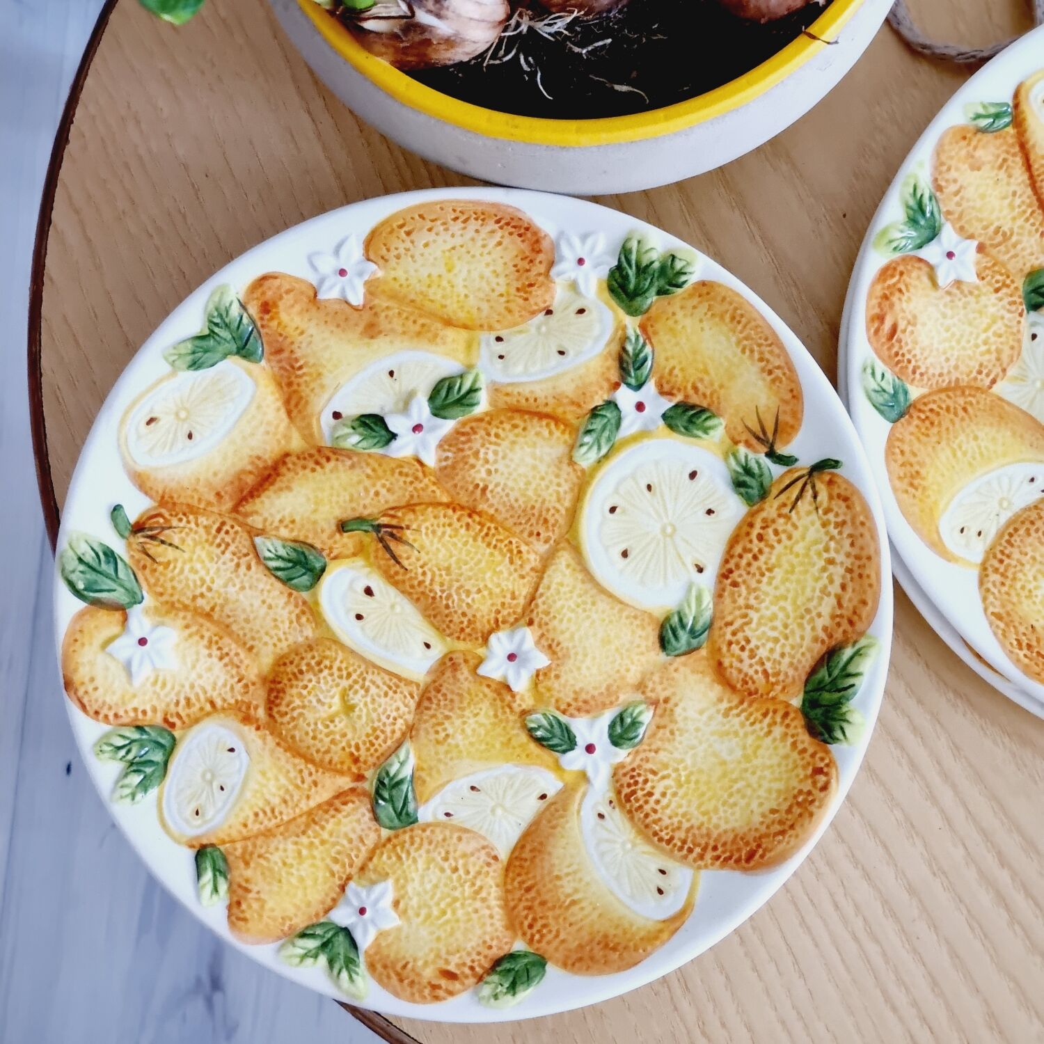 6 orange slip plates