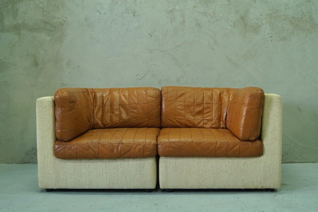 Canapé modulaire en cuir patchwork italien années 1970