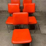 Lot 5 Vintage Skaï Red and Chrome Chairs