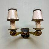 Jules Leleu Pair Of Bronze Sconces With Stamped Double Patina