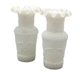 Pair of small antique white opaline fairground vases, vintage, french