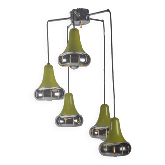 Chrome and green cascade pendant lamp