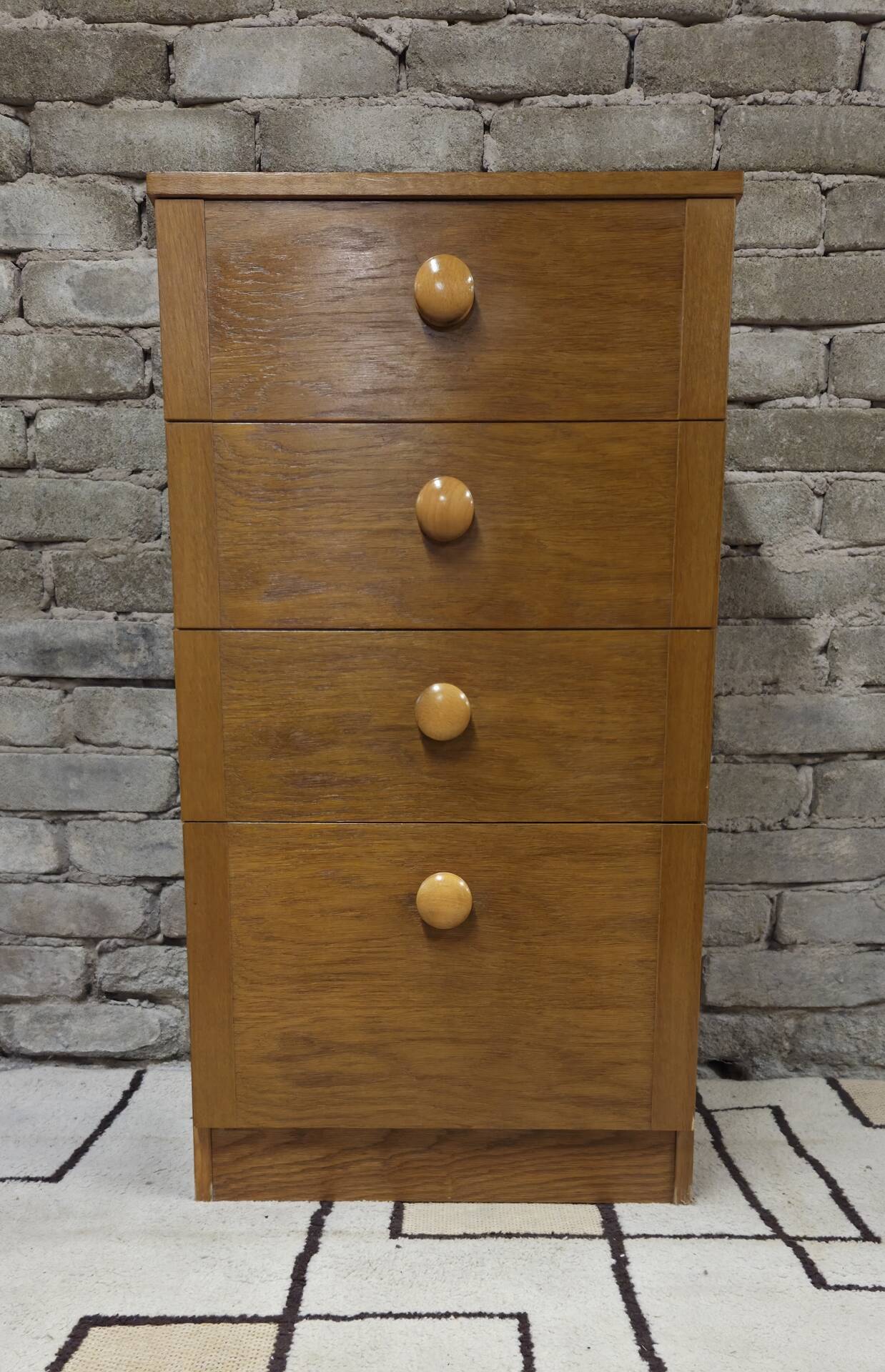 Vintage oak chest of drawers with a drop-down flap – 1960s
