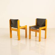 Set of 4 Italian chairs in wood and leather by Ibisco 70's