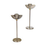 Pair of postmodern 1980s candlesticks, stainless steel and brass