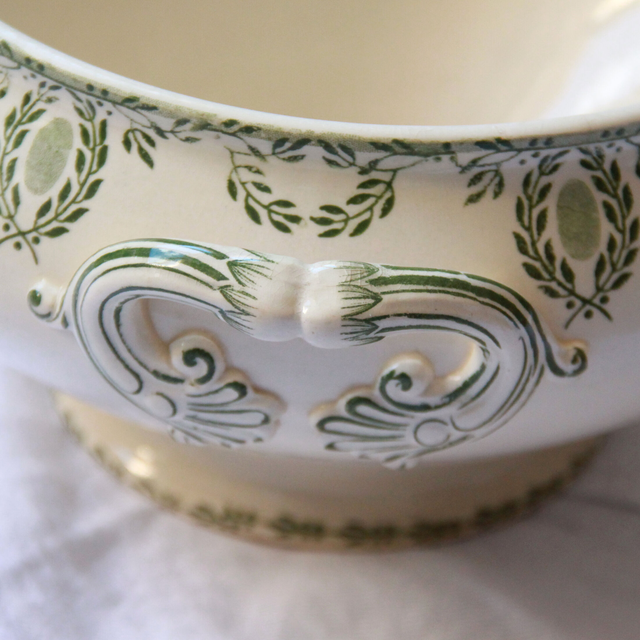 Soup vegetable old French earthenware Sarreguemines U et Cie model Arcole vintage