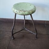 Vintage tripod stool, industrial style wood and metal