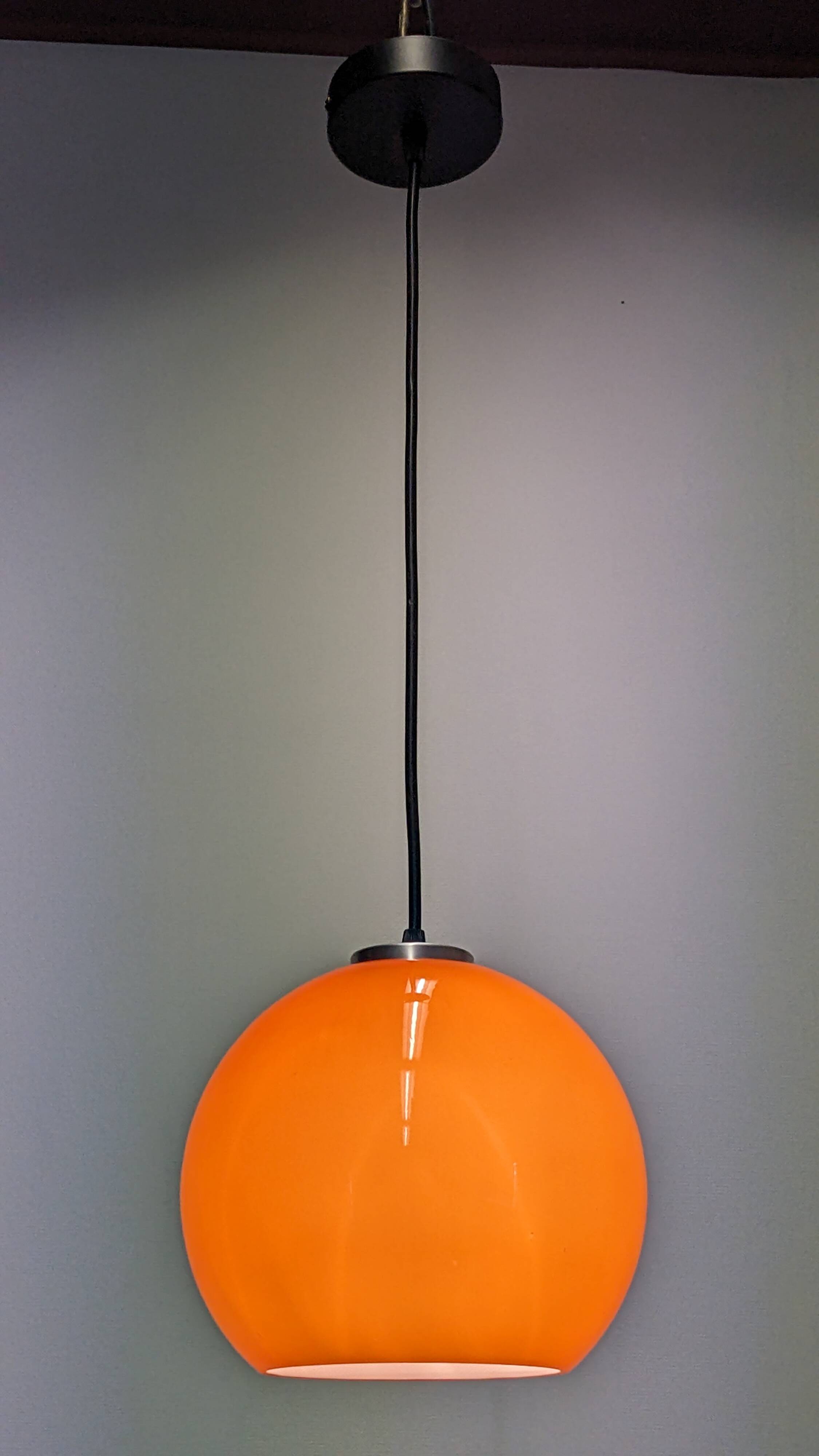 Orange opaline ball pendant light, 60s/70s