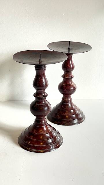 BOUGEOIRS Vintage Patinated Metal Candle Holders