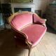 Small antique Louis XV style pink velvet loveseat bench