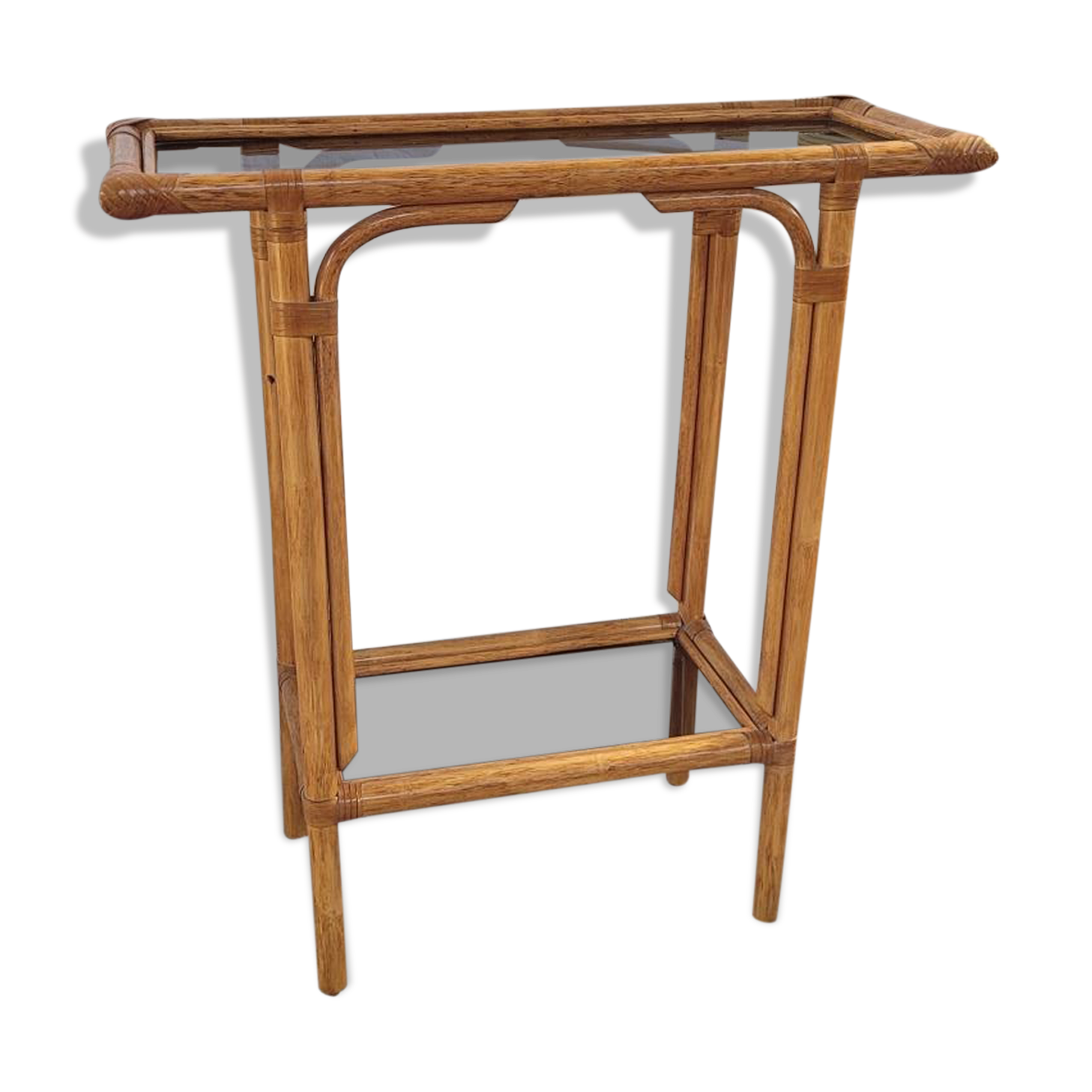 Rattan console and smoked glass Roche Bobois, from the 70s